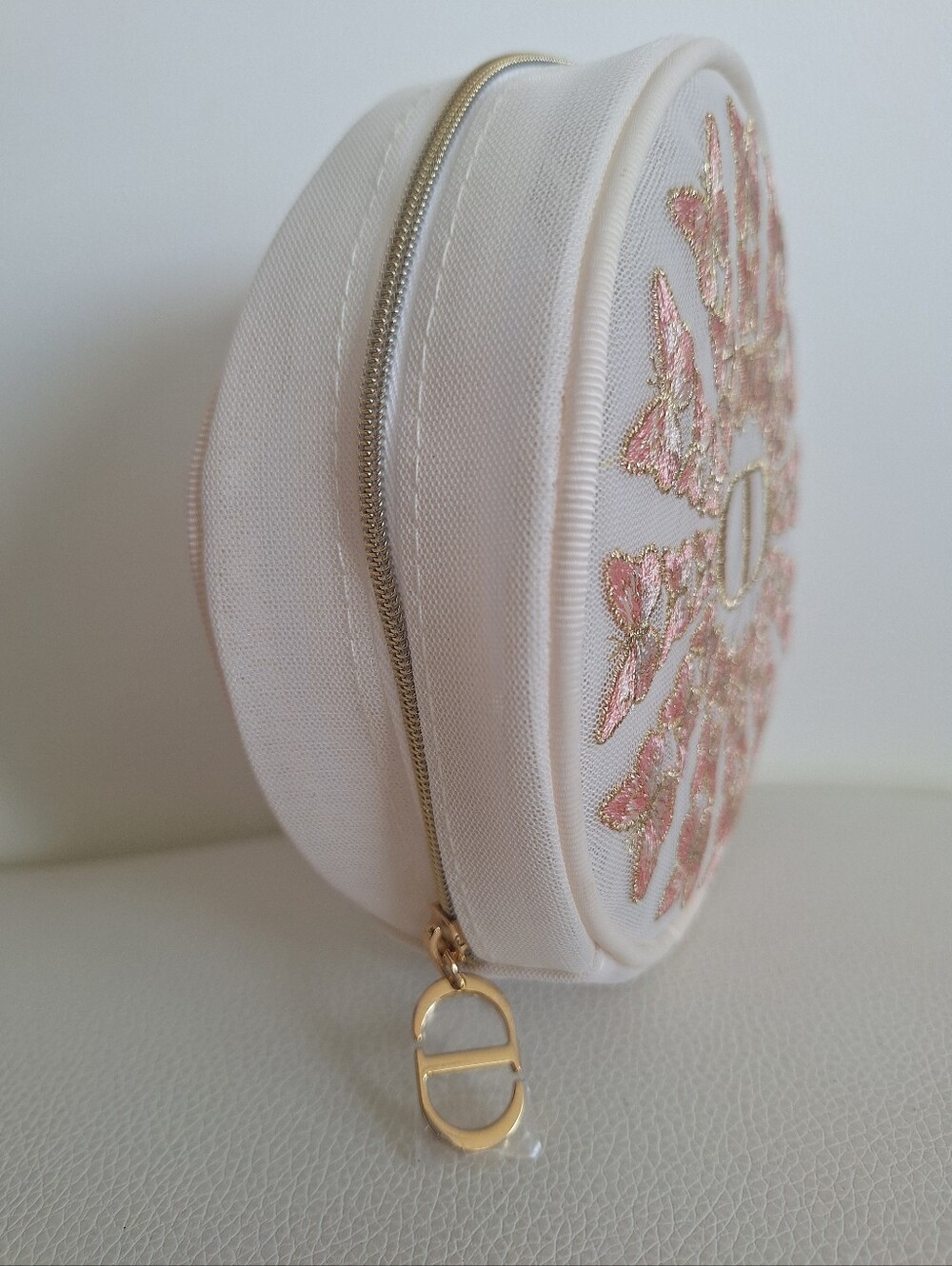 Dior Pink & Gold Butterfly Round Beauty Pouch NWOT - Picture 6 of 8
